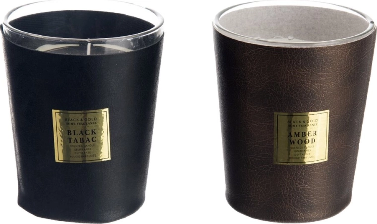 Vonná svíčka ve skle s koženým prvkem 385 g (2 varianty)