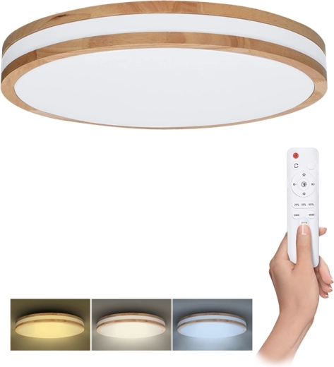 Solight led stropní/nástěnné svítidlo Woody s dálkovým ovladačem, 48 W, 38 cm, stmívatelné, změna teploty světla