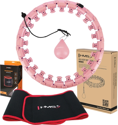 Sada masážní obruče s závažím HMS HHW01 a zeštíhlujícího pásu BR163 – růžová