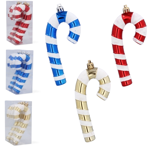 Sada 4 vánočních ozdob ve tvaru cukrové hůlky 13 cm