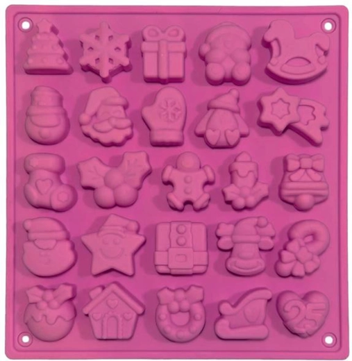 Silikonová vánoční forma na cukroví, růžová, 25 ks