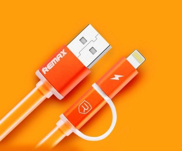 Remax Aurora 2v1 nabíjecí a datový kabel USB–Lightning/micro‑USB, oranžový