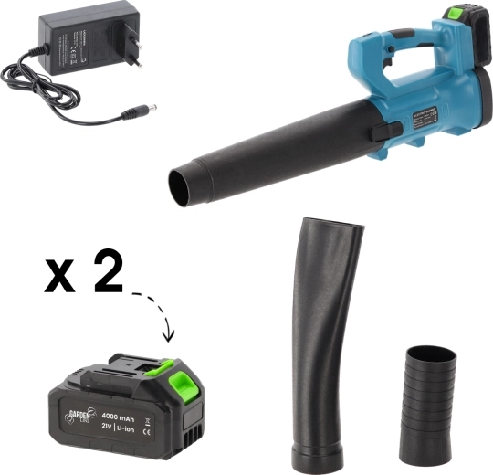 Akumulátorový zahradní fukar 21 V s 2× 4Ah baterií a nabíječkou