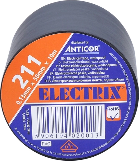 Solight izolační elektro páska 50 mm × 0,13 mm × 10 m černá