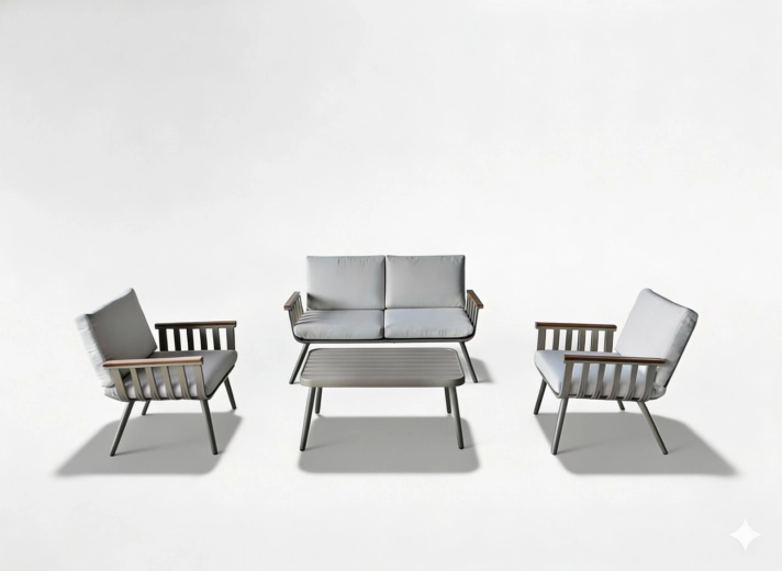 Hliníková zahradní sedací souprava 4dílná v béžové barvě s poduškami