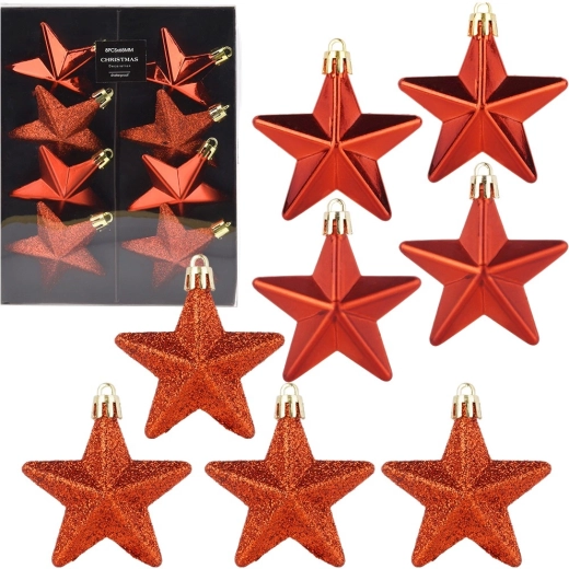 Netříštitelné vánoční ozdoby hvězdičky červené 6,5 cm, 8 ks