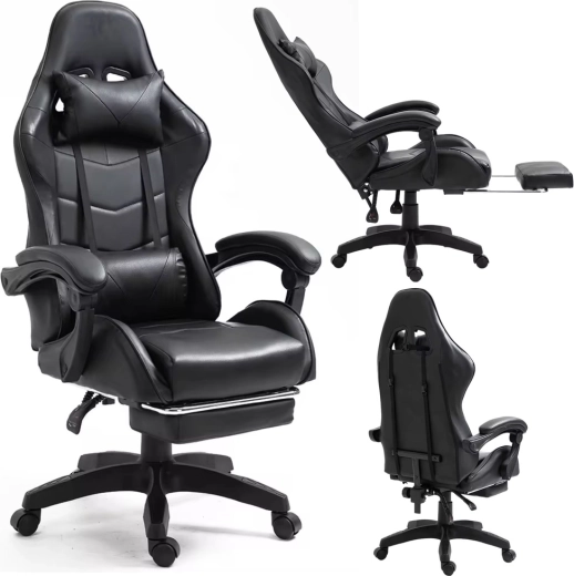 Ergonomické herní křeslo LEAN s podnožkou, černé