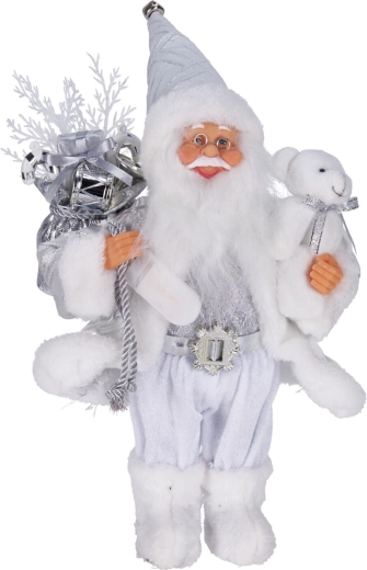 Stojící vánoční dekorace Santa s LED osvětlením, stříbrná, 30 cm