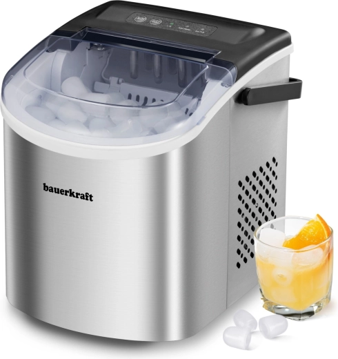 Kompaktní kostkovač ledu Bauerkraft 12 kg/24 h, 1,3 l, stříbrný