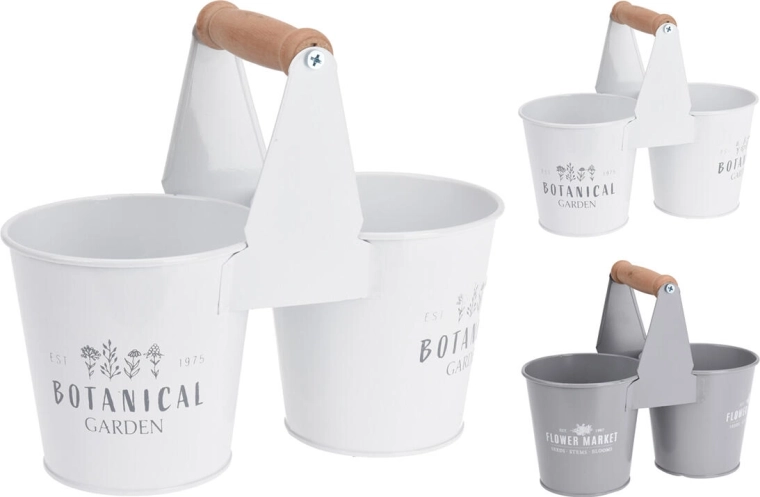 Dekorační dvojitý kovový květináč s rukojetí 23,5 × 11,5 × 10,8 cm