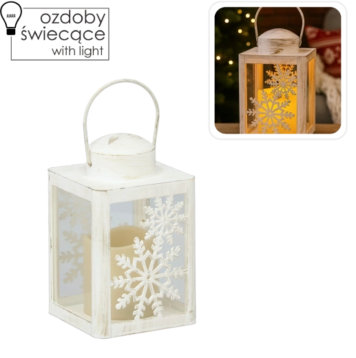 Vánoční lampion s LED svíčkou 10 × 10 × 17 cm - 1 kus
