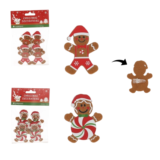 Sada perníčkových ozdob s klipsy 4,5 × 6,5 cm, 4 ks