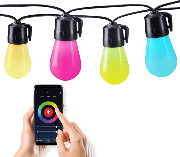 Solight chytrý LED venkovní světelný řetěz RGB 15 žárovek Bluetooth 20 m