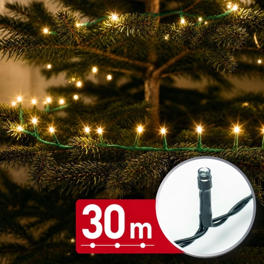 LED světelný řetěz 30 m s 600 LED, teplá bílá, zelený kabel
