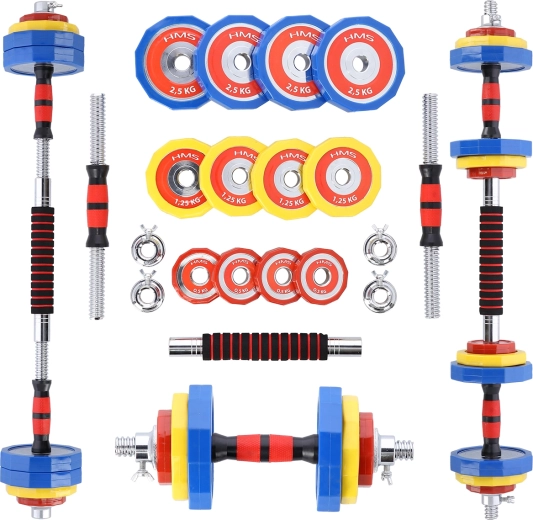 Činkový set v kufru HMS 2×10 kg, jednoručky s možností spojení na osu