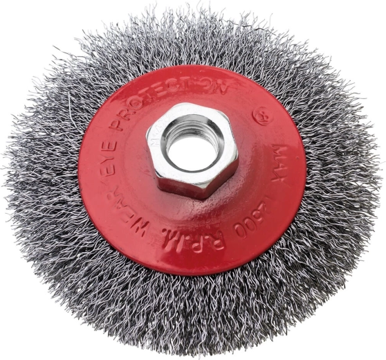 Miskový ocelový kartáč 100 mm, drát 0,3 mm, závit M14