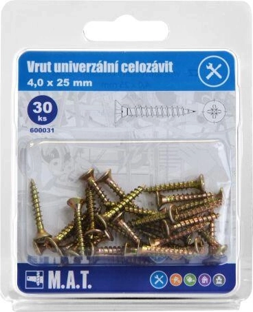 Univerzální vrut celozávit 4,0 × 25 mm, zinkovaný (30 ks)