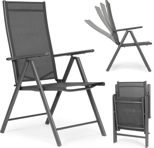 Skládací ocelová zahradní židle s nastavitelným opěradlem, šedá, MULTIGARDEN
