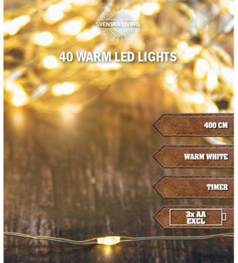 Vánoční světelný řetěz 40 LED s časovačem 4 m, teplá bílá