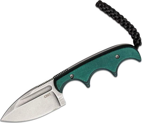 CRKT Minimalist Spear Point – krční nůž, stonewash, zeleno‑černá Micarta, 5,5 cm