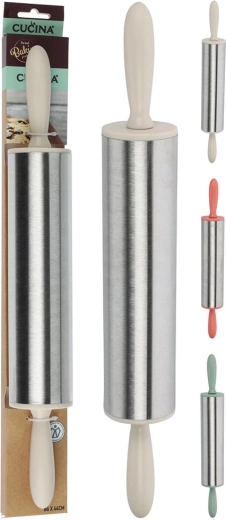 Obouruční nerezový váleček na těsto 44 × 6 cm s plastovými rukojeťmi