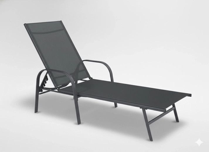 Zahradní polohovatelné lehátko 195 × 69 × 94 cm, tmavě šedé