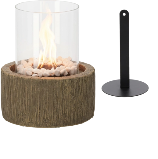 Stolní biokrb s imitací dřeva a bílými kamínky 20 × 20 × 25 cm