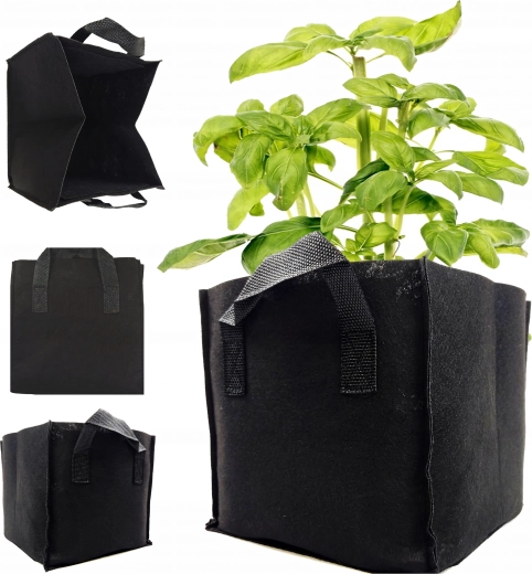 Textilní pěstební květináč z filcu s uchy 8 l, černý