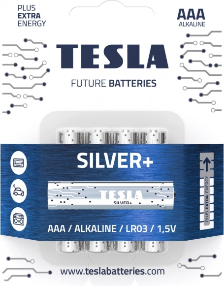 Alkalické baterie AAA bez rtuti TESLA SILVER+ 4 ks