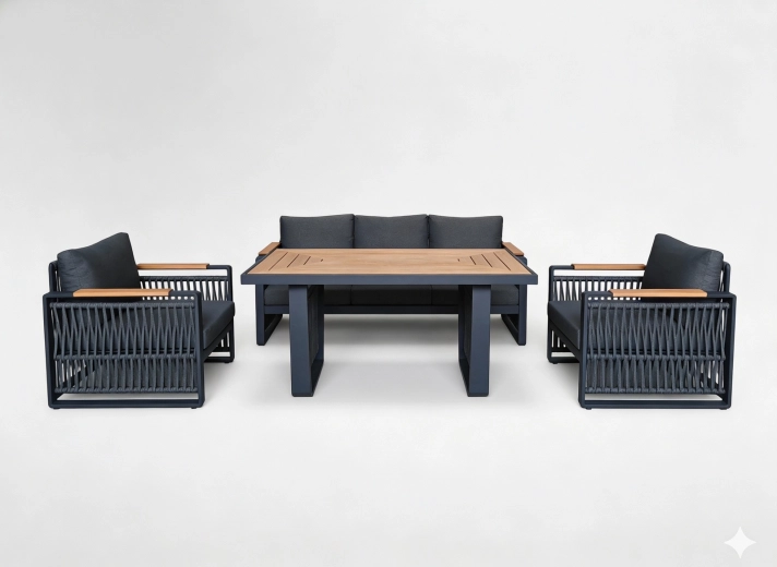 Zahradní lounge set Skopje z hliníku, 3místná pohovka, 2 křesla a stůl, šedý