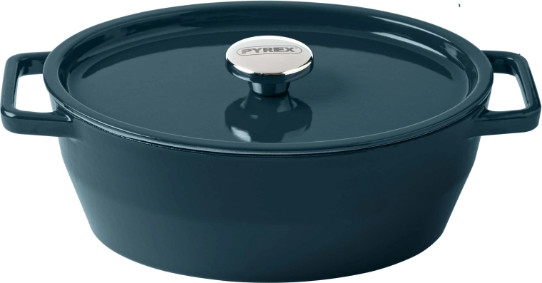 Pyrex litinový kastrol s poklicí 24 cm, 4 l, tmavě zelený