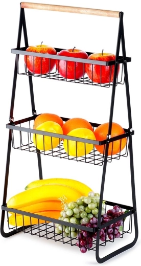 Třístupňový kovový košík na ovoce, černý