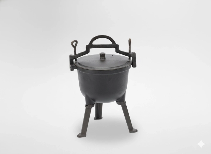 Železný lovecký kotlík 5 l na oheň s víkem a nohami