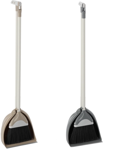 Smeták s dlouhou rukojetí a lopatka se stojanem
