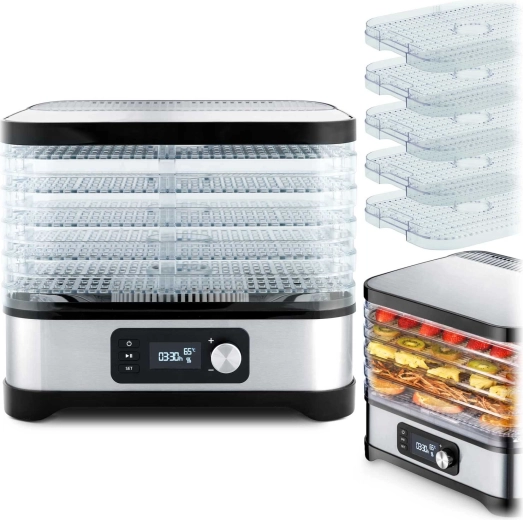 Sušička potravin Berdsen stříbrná, 10 l, 5 táců, 35–70 °C