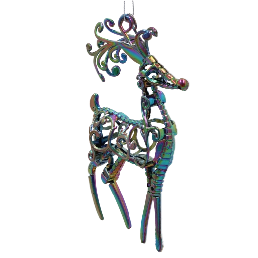 Závěsná vánoční ozdoba sob s duhovým irizujícím efektem 10 × 16 cm