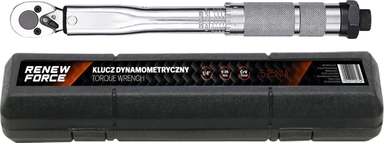 Momentový klíč Renew Force 1/4" 5–25 Nm s ráčnou a pouzdrem
