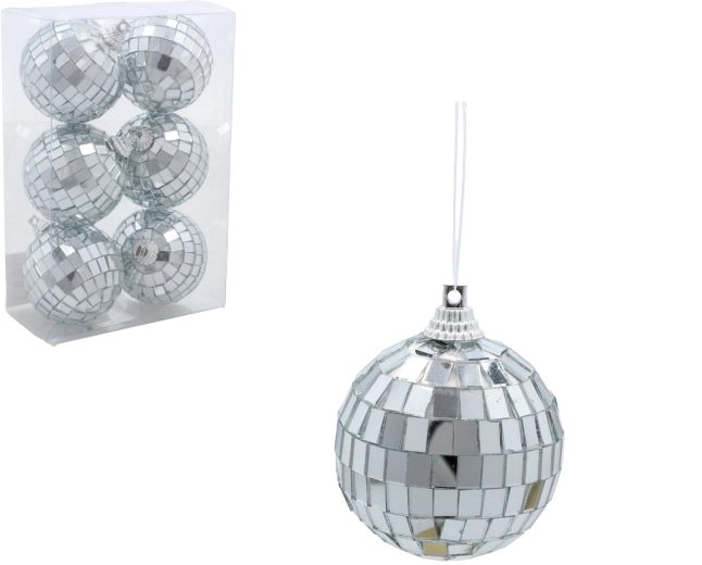 Sada 6 zrcadlových stříbrných vánočních koulí 5 cm