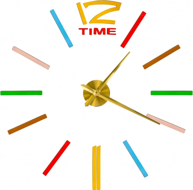 Nástěnné nálepovací hodiny DIY s nastavitelným průměrem, zlaté ručičky, barevné značky