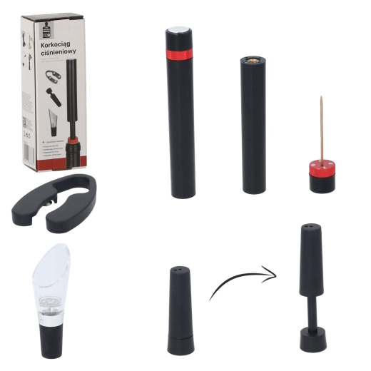 Sada 4 vinných doplňků s tlakovým vývrtkou