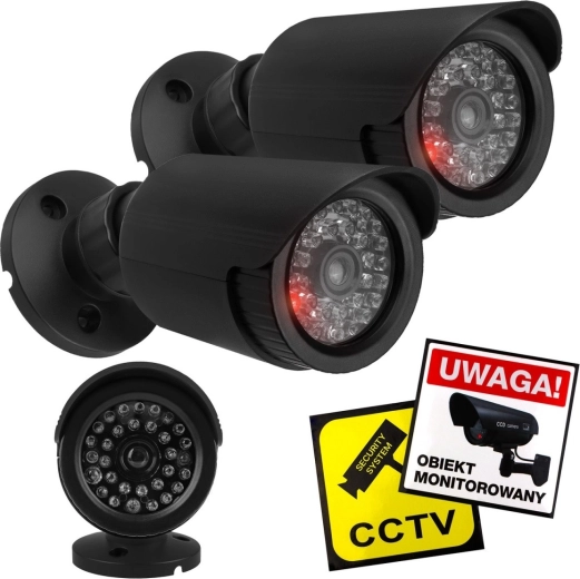 Sada dvou maket tubusových kamer s blikající LED, černé ABS, IP44