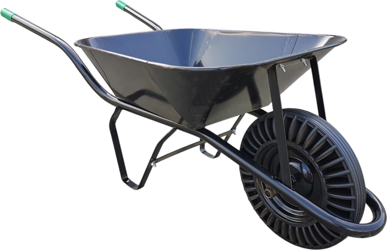 Stavební kolečko 60 l s plnopryžovým kolem a pevnou osou, černé