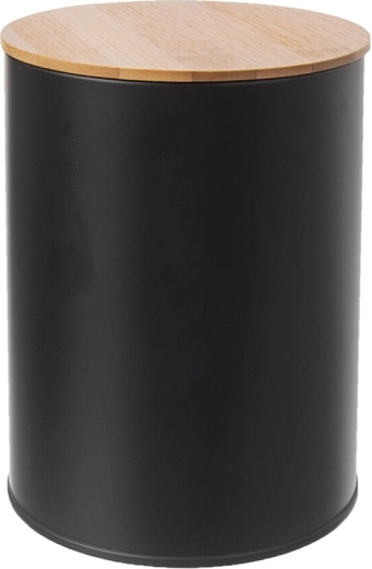 Dóza z plechu s bambusovým víčkem, průměr 11 cm, černá