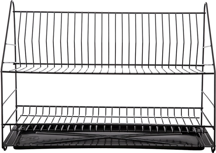 Dvoupatrový odkapávač na nádobí 60 cm černý s odkapávací miskou