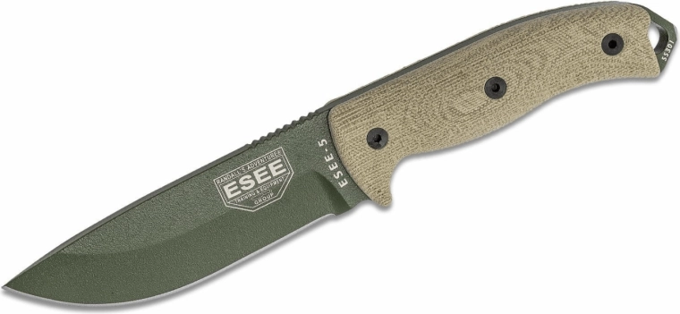 Venkovní nůž ESEE Model 5, 13,3 cm, zelený, Micarta, pouzdro Kydex