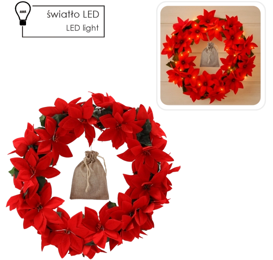 Vánoční věnec Hvězda betlémská 40 cm s LED