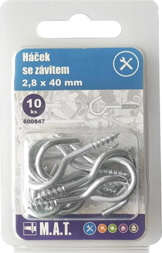 Háček se závitem 20 × 2,3 mm, zinkovaný (10 ks)