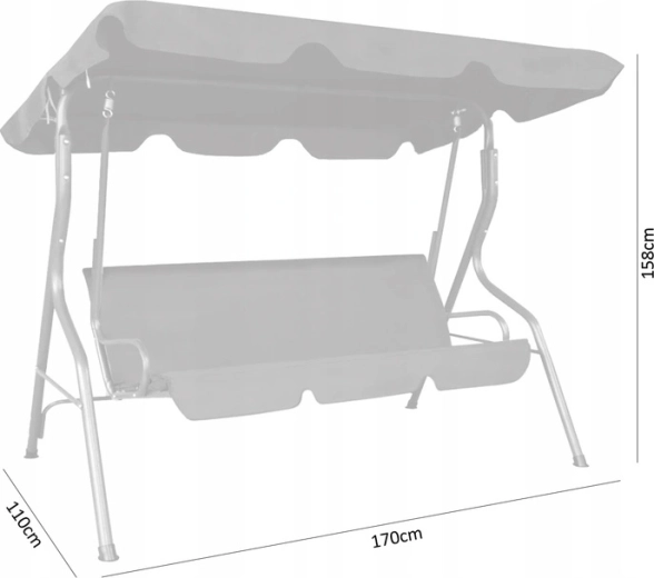 Zahradní houpačka se stříškou 170 × 110 × 153 cm, šedá, s držáky na nápoje