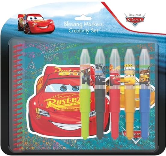 Set s foukacími fixy a notesem Auta