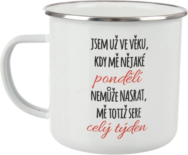 Smaltovaný plecháček Pondělí 500 ml bílý